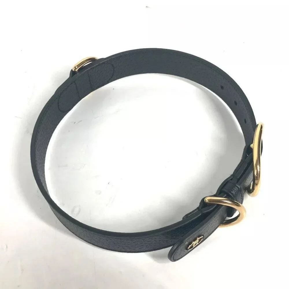 GUCCI 695256 GG Large/Extra Large Pet Dog Collar Black/GoldHardware Unused